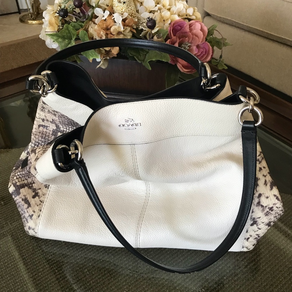 Coach leather M handbag cream and snakeskin